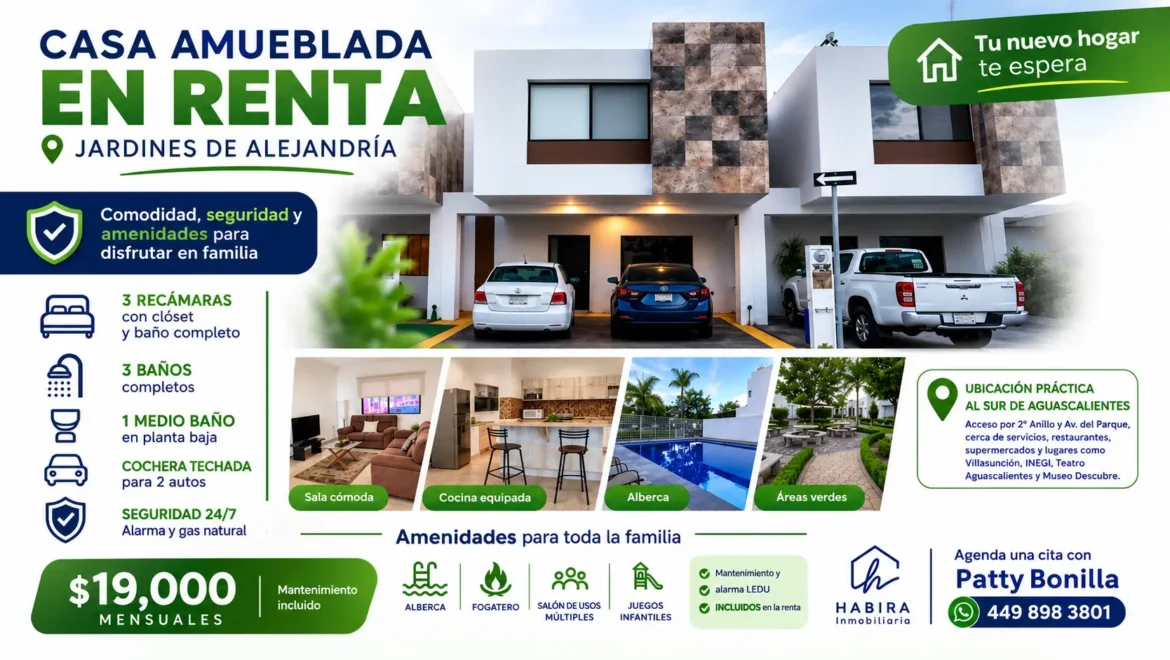 CASA AMUEBLADA EN RENTA EN AGUASCALIENTES