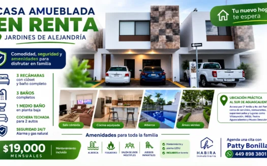 CASA AMUEBLADA EN RENTA EN AGUASCALIENTES