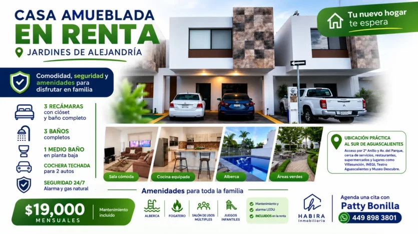 CASA AMUEBLADA EN RENTA EN AGUASCALIENTES